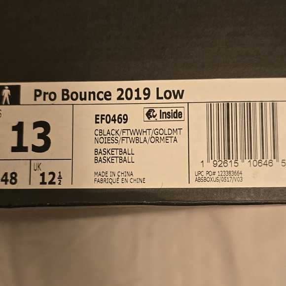 Adidas Men's Black and Gold Pro Bkunce Sneakers - Picture 6 of 6